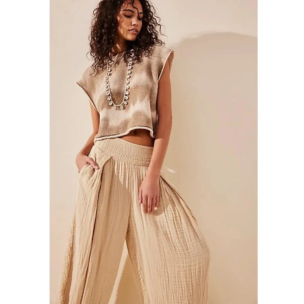 Free People Mikah Tapered Pants in Cream Brûlée Size XL NEW - Picture 2 of 13